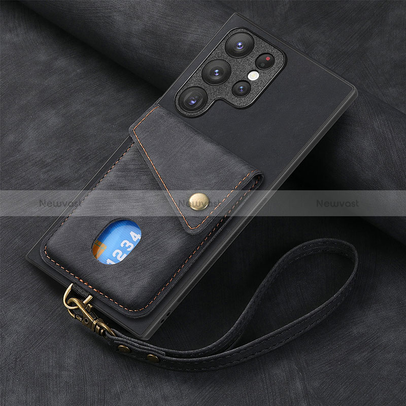 Soft Silicone Gel Leather Snap On Case Cover SD1 for Samsung Galaxy S23 Ultra 5G Black