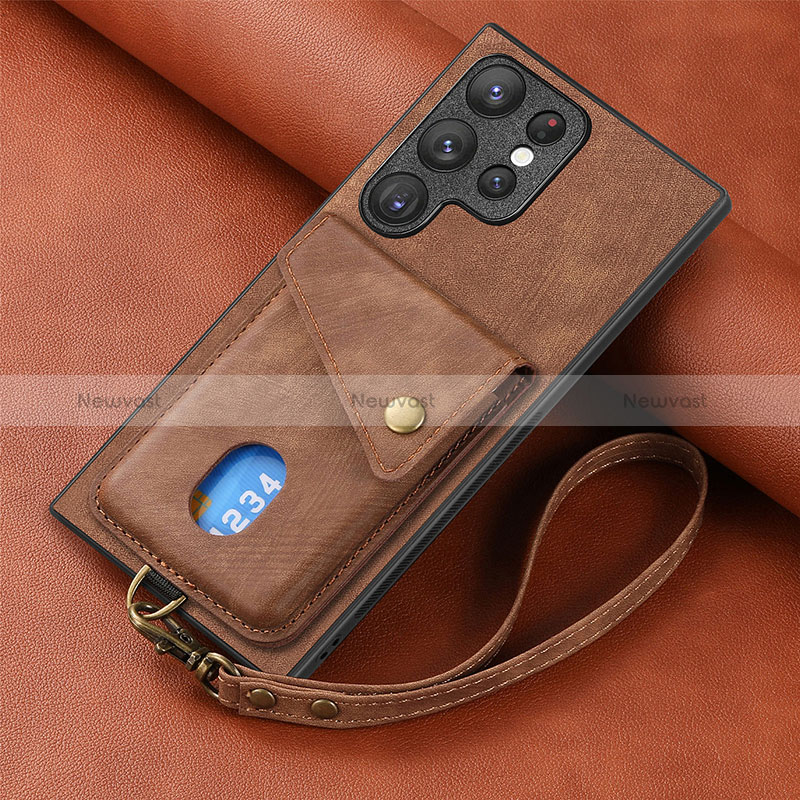 Soft Silicone Gel Leather Snap On Case Cover SD1 for Samsung Galaxy S23 Ultra 5G Brown