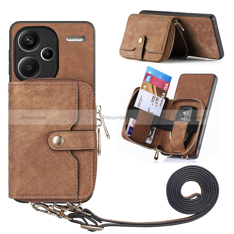 Soft Silicone Gel Leather Snap On Case Cover SD1 for Xiaomi Redmi Note 13 Pro+ Plus 5G Brown