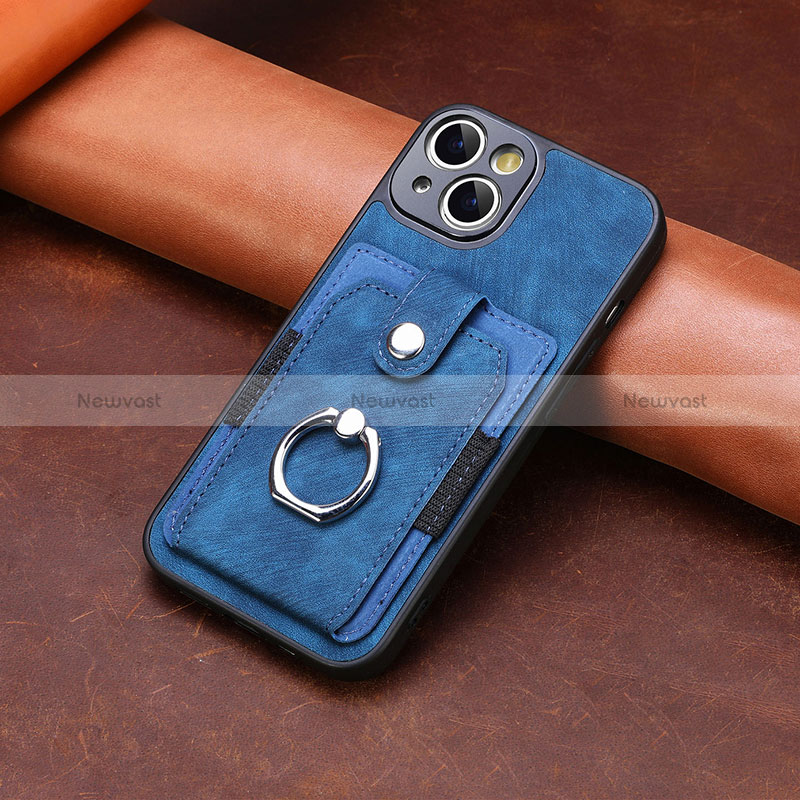 Soft Silicone Gel Leather Snap On Case Cover SD10 for Apple iPhone 13 Blue