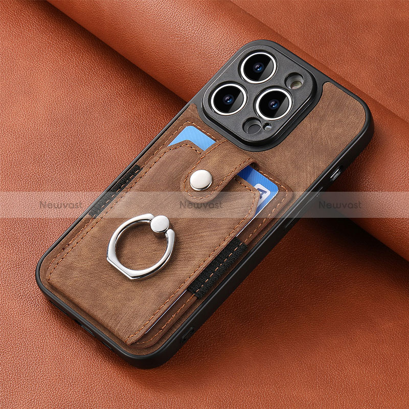 Soft Silicone Gel Leather Snap On Case Cover SD11 for Apple iPhone 14 Pro Brown