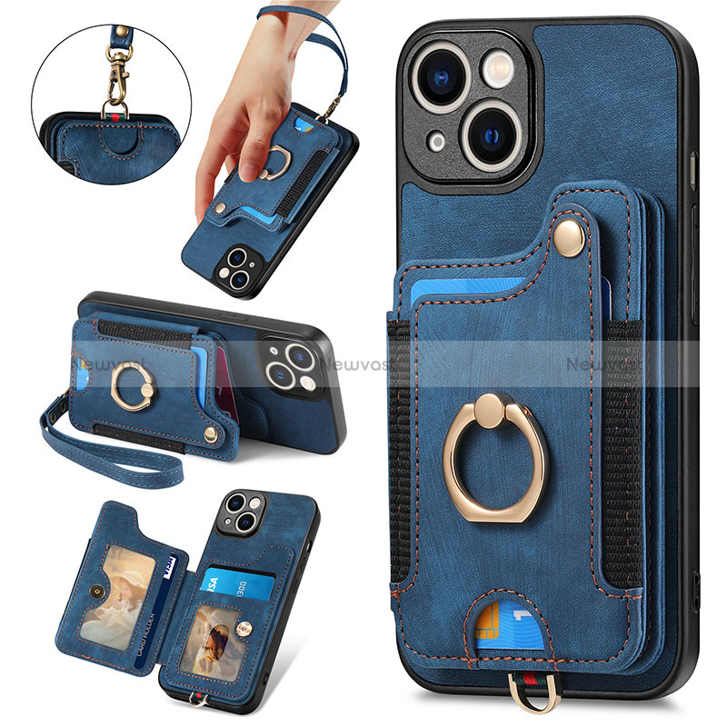 Soft Silicone Gel Leather Snap On Case Cover SD12 for Apple iPhone 13 Blue