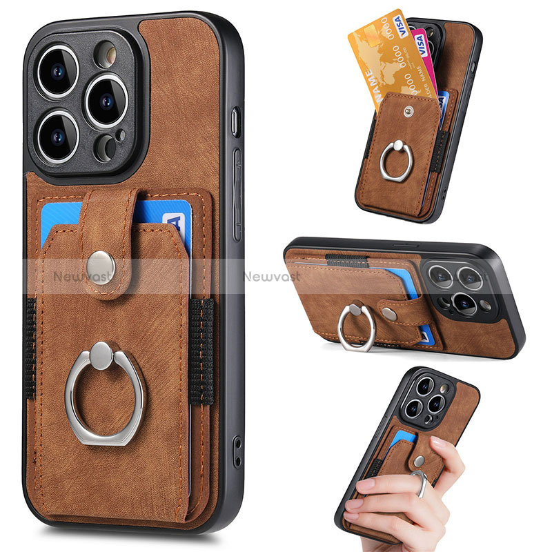 Soft Silicone Gel Leather Snap On Case Cover SD12 for Apple iPhone 14 Pro Brown