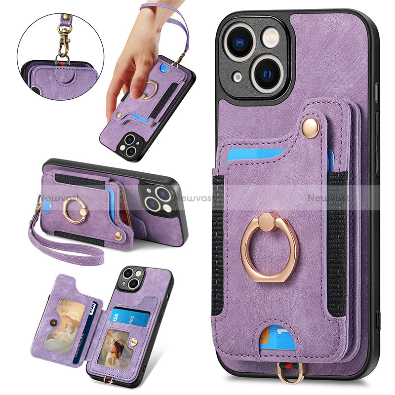 Soft Silicone Gel Leather Snap On Case Cover SD12 for Apple iPhone 15 Clove Purple