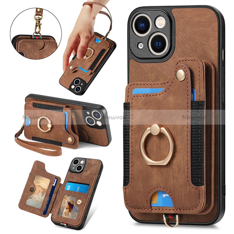 Soft Silicone Gel Leather Snap On Case Cover SD12 for Apple iPhone 15 Plus Brown