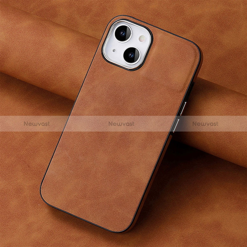 Soft Silicone Gel Leather Snap On Case Cover SD13 for Apple iPhone 13 Brown