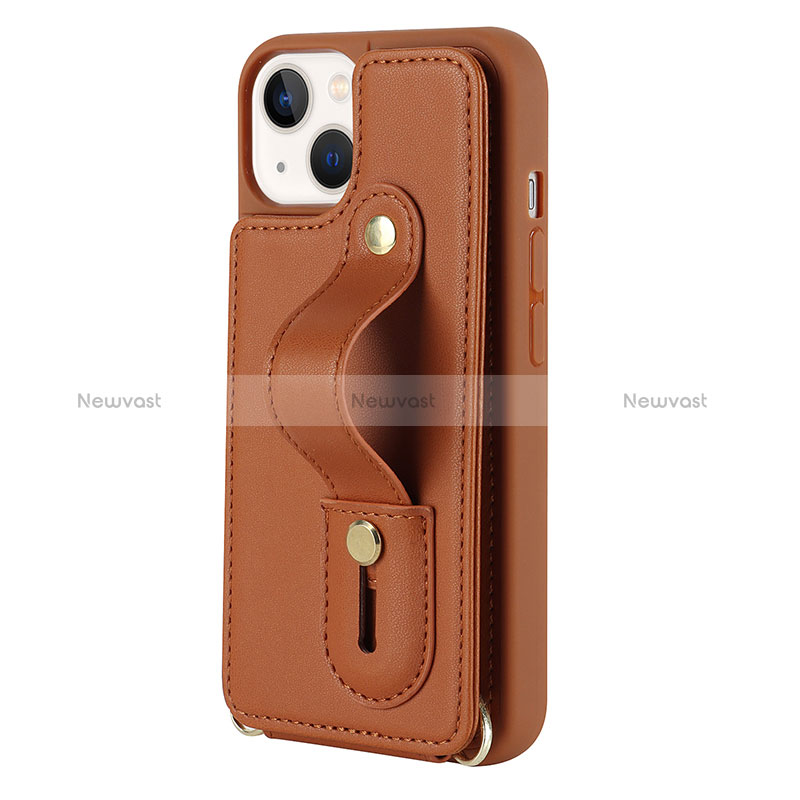 Soft Silicone Gel Leather Snap On Case Cover SD14 for Apple iPhone 14 Brown