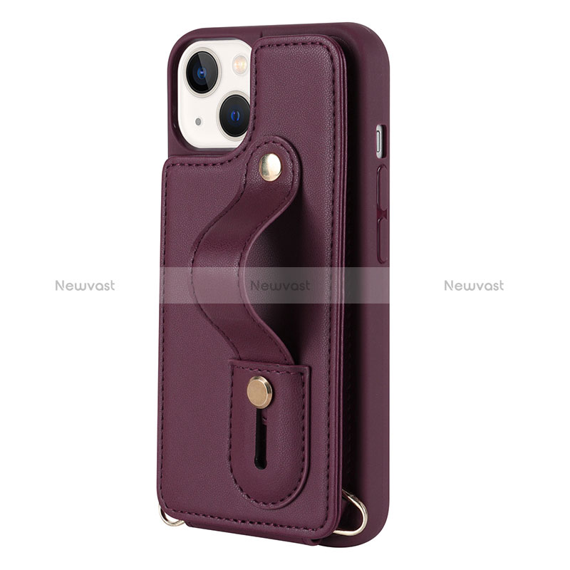 Soft Silicone Gel Leather Snap On Case Cover SD14 for Apple iPhone 15 Plus Red Wine