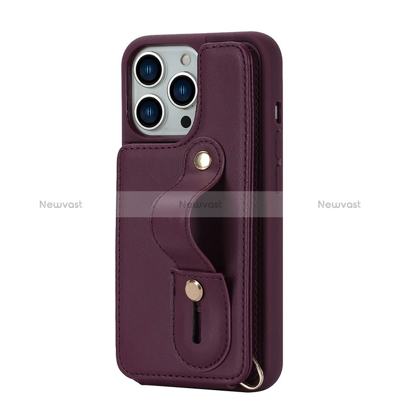 Soft Silicone Gel Leather Snap On Case Cover SD14 for Apple iPhone 15 Pro Red Wine