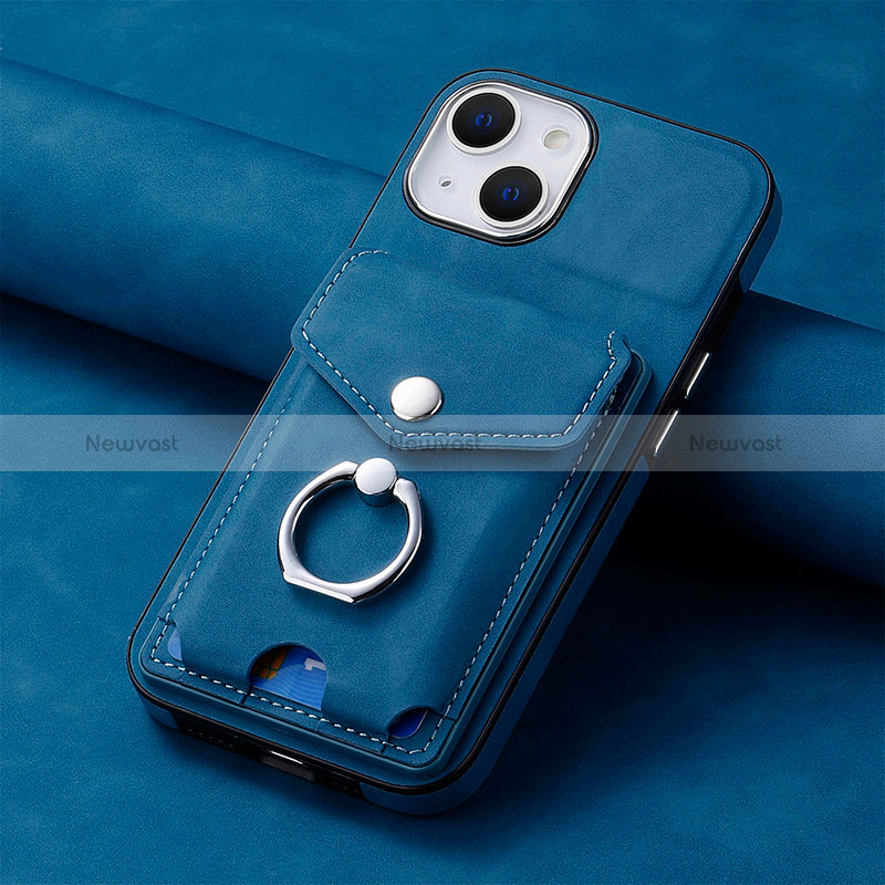 Soft Silicone Gel Leather Snap On Case Cover SD15 for Apple iPhone 13 Blue