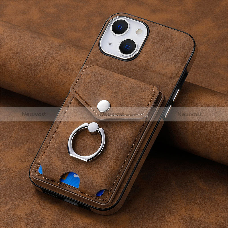 Soft Silicone Gel Leather Snap On Case Cover SD15 for Apple iPhone 13 Brown