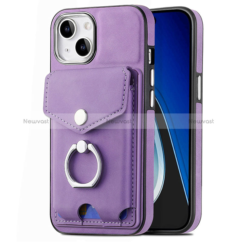 Soft Silicone Gel Leather Snap On Case Cover SD16 for Apple iPhone 13 Clove Purple