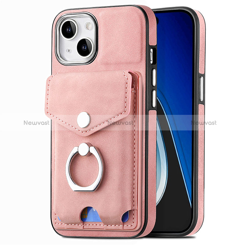 Soft Silicone Gel Leather Snap On Case Cover SD16 for Apple iPhone 14 Pink