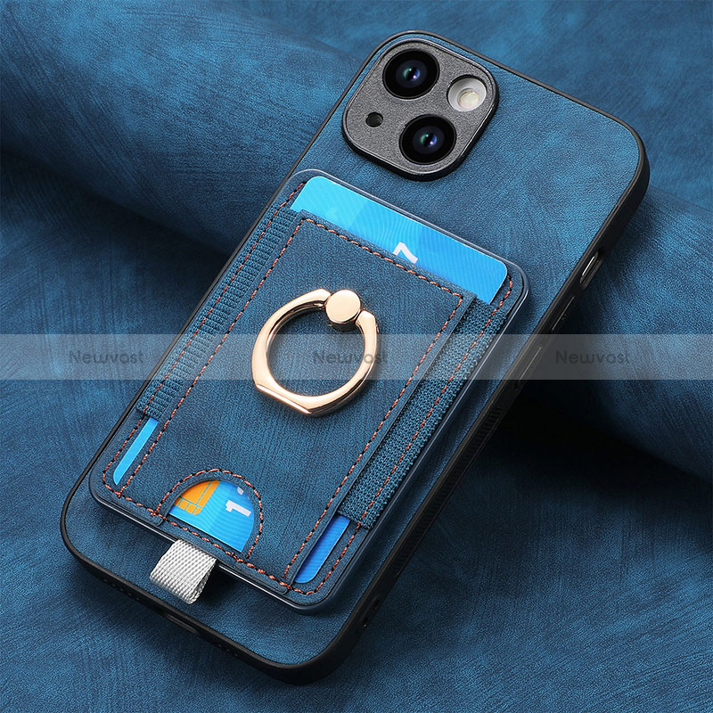 Soft Silicone Gel Leather Snap On Case Cover SD2 for Apple iPhone 14 Plus Blue