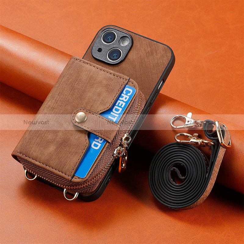 Soft Silicone Gel Leather Snap On Case Cover SD2 for Apple iPhone 14 Plus Brown