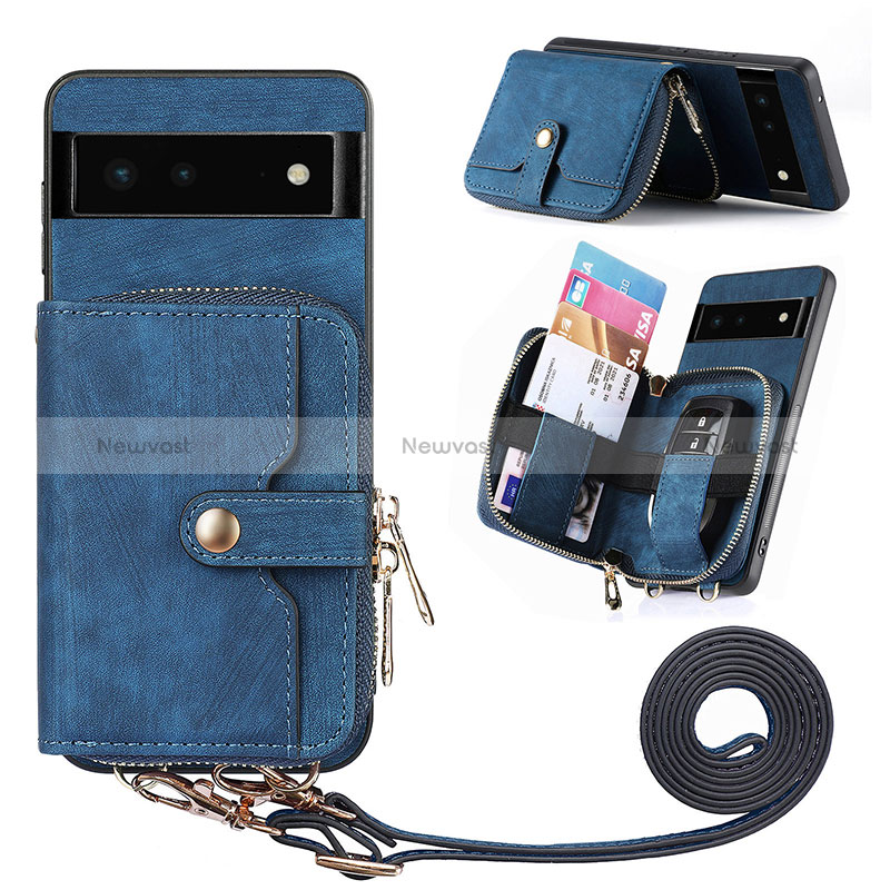 Soft Silicone Gel Leather Snap On Case Cover SD2 for Google Pixel 6 5G Blue