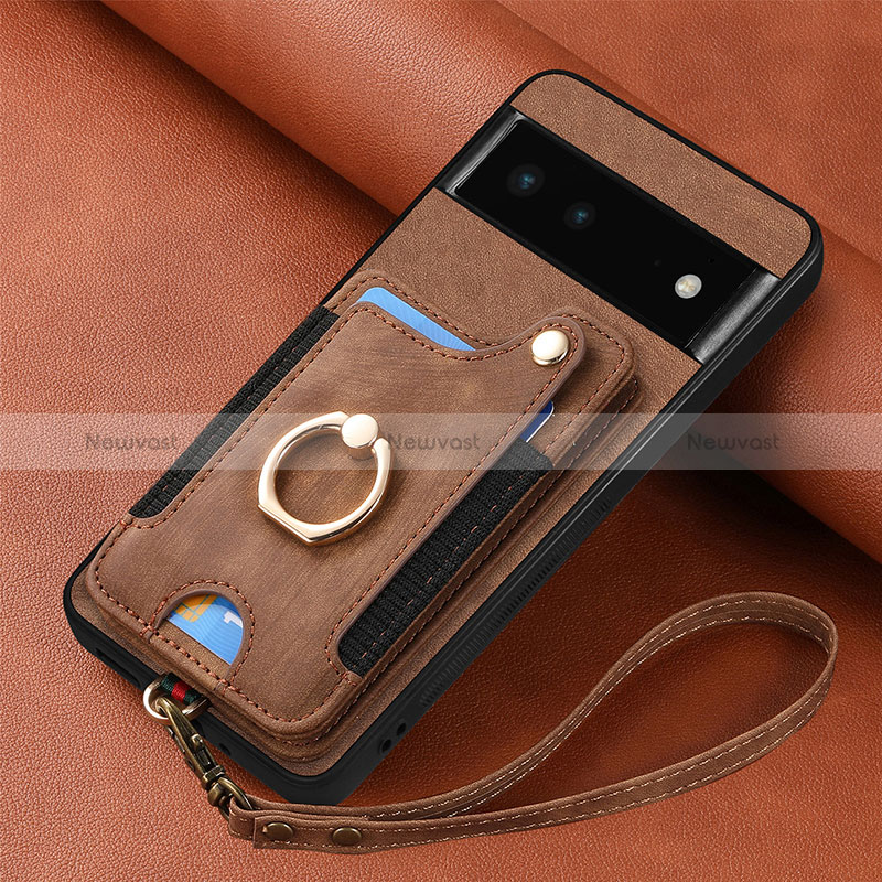 Soft Silicone Gel Leather Snap On Case Cover SD2 for Google Pixel 6 5G Brown