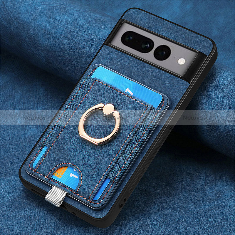 Soft Silicone Gel Leather Snap On Case Cover SD2 for Google Pixel 7 Pro 5G Blue