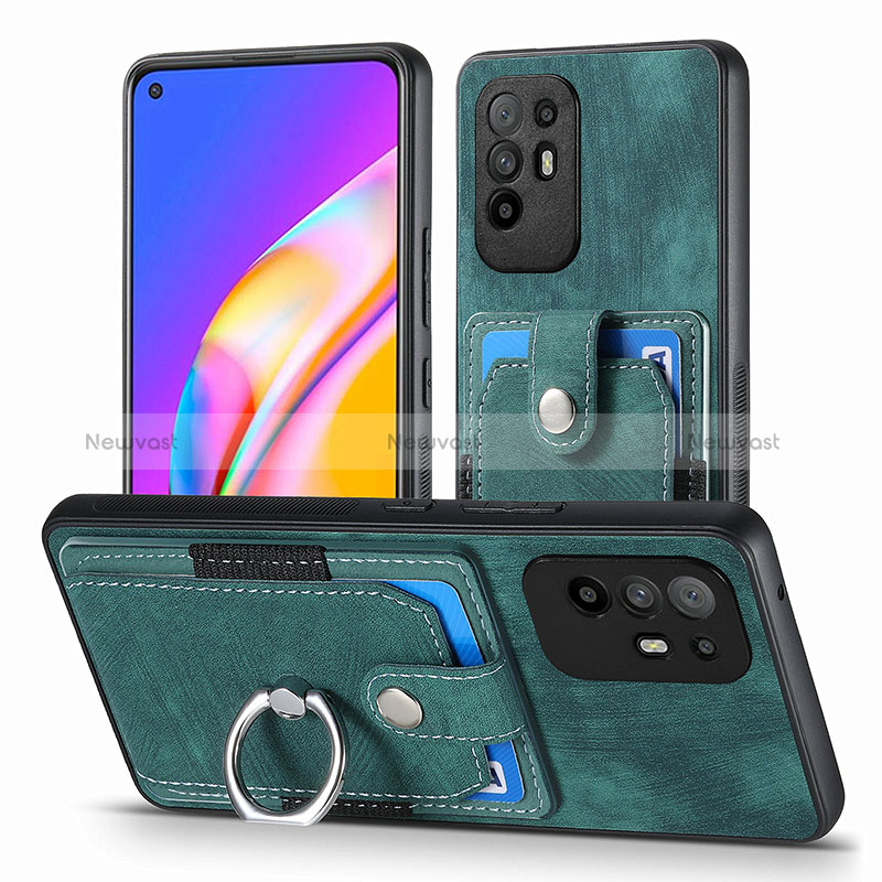 Soft Silicone Gel Leather Snap On Case Cover SD2 for Oppo A95 5G Green
