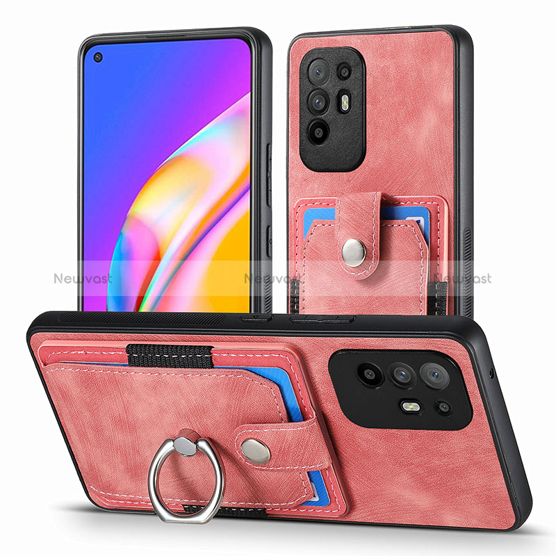 Soft Silicone Gel Leather Snap On Case Cover SD2 for Oppo A95 5G Pink