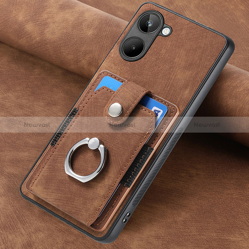 Soft Silicone Gel Leather Snap On Case Cover SD2 for Realme 10 4G Brown