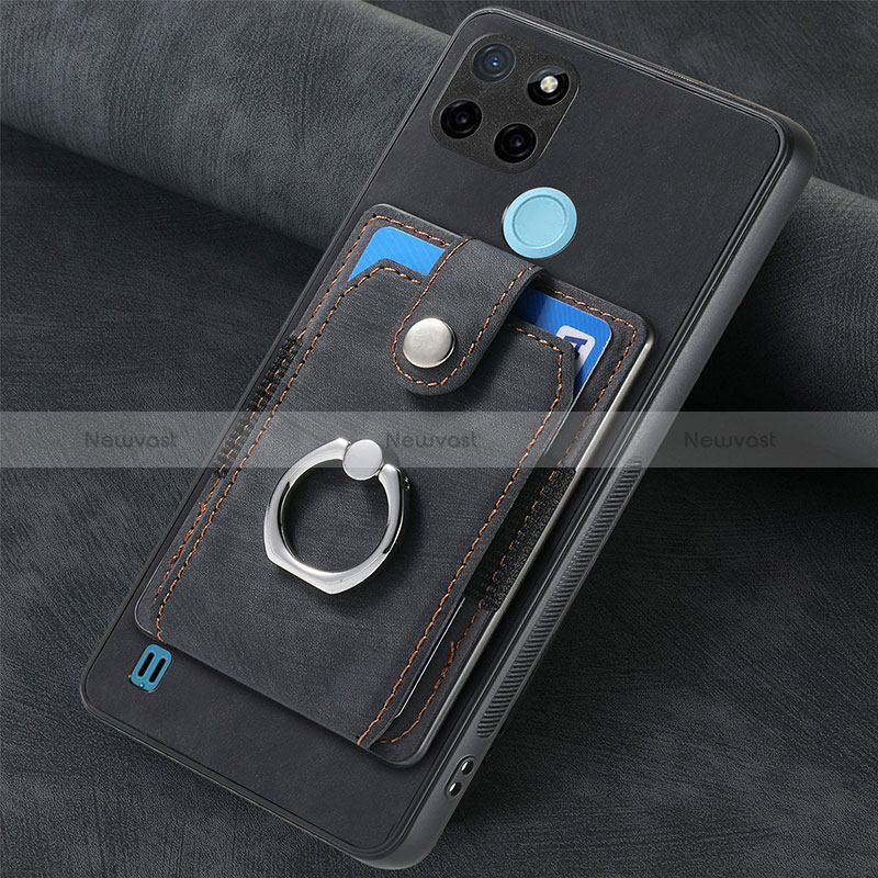 Soft Silicone Gel Leather Snap On Case Cover SD2 for Realme C25Y Black