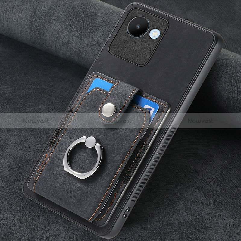 Soft Silicone Gel Leather Snap On Case Cover SD2 for Realme C30 Black