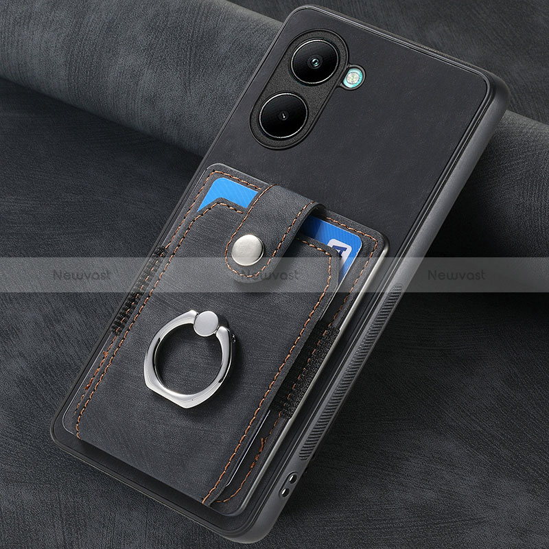 Soft Silicone Gel Leather Snap On Case Cover SD2 for Realme C33 (2023) Black