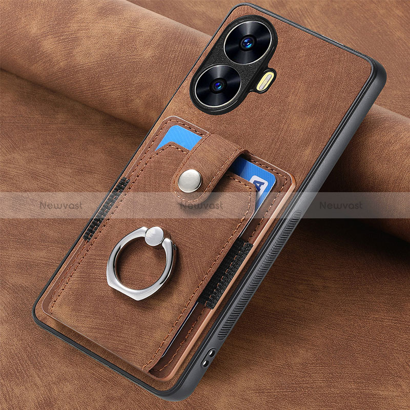 Soft Silicone Gel Leather Snap On Case Cover SD2 for Realme Narzo N55 Brown