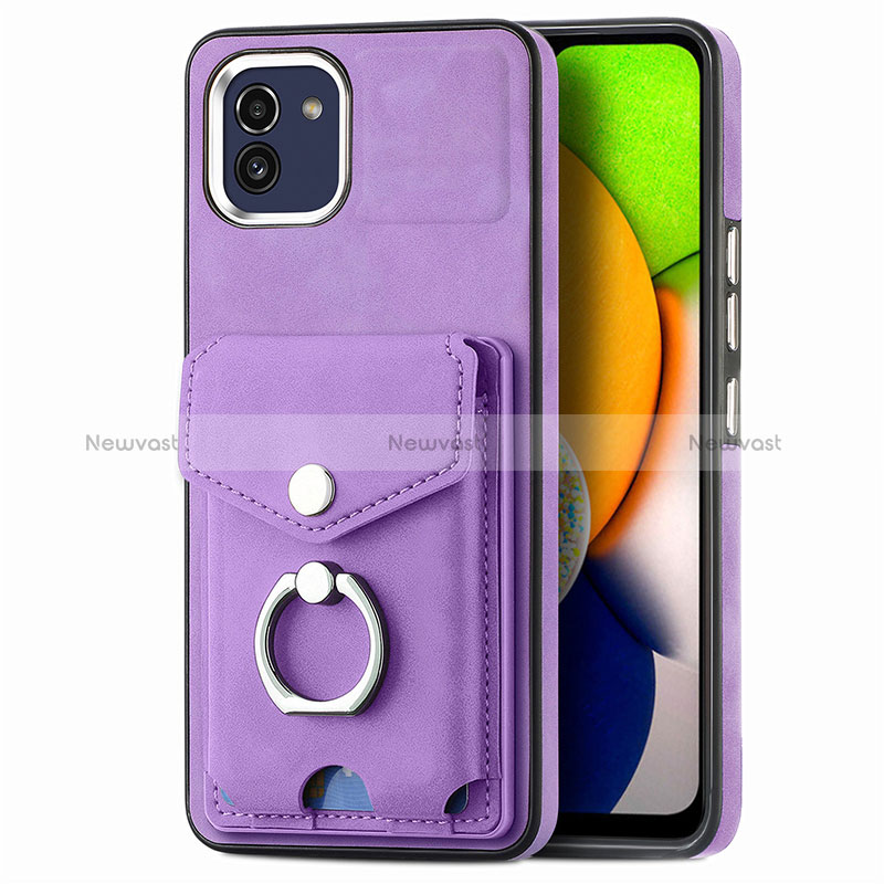 Soft Silicone Gel Leather Snap On Case Cover SD2 for Samsung Galaxy A03 Purple