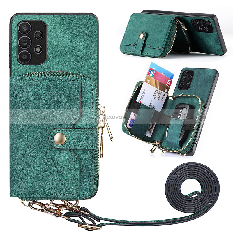 Soft Silicone Gel Leather Snap On Case Cover SD2 for Samsung Galaxy M32 5G Green