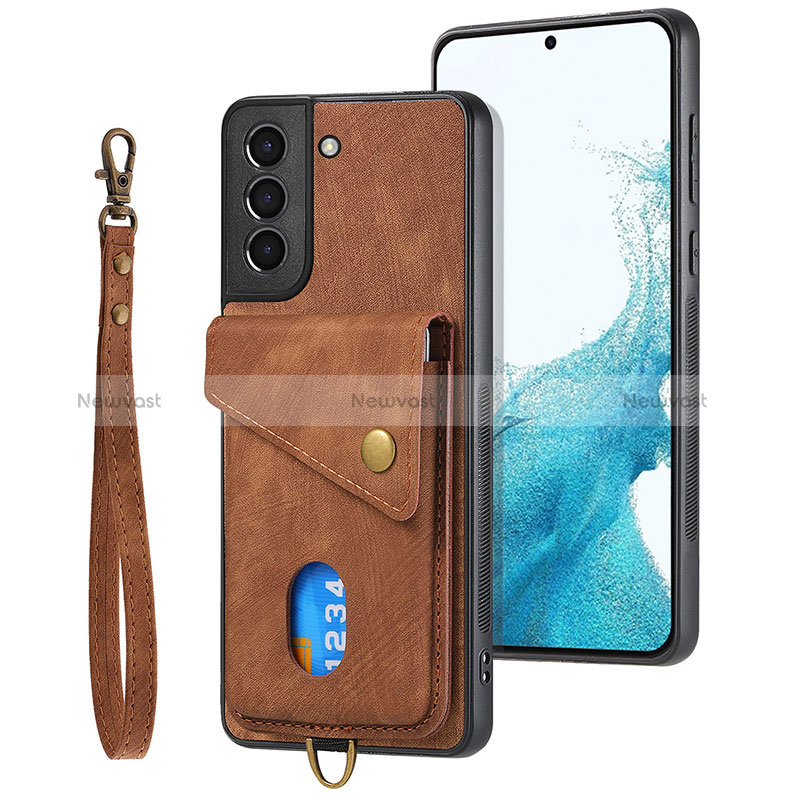 Soft Silicone Gel Leather Snap On Case Cover SD2 for Samsung Galaxy S22 Plus 5G Brown