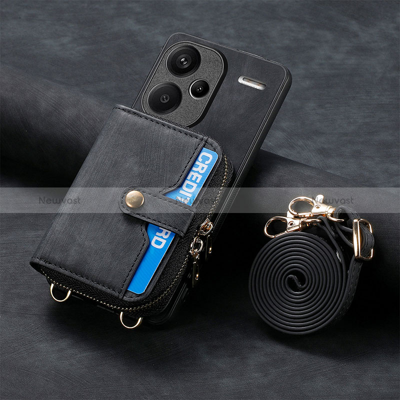 Soft Silicone Gel Leather Snap On Case Cover SD2 for Xiaomi Redmi Note 13 Pro+ Plus 5G Black