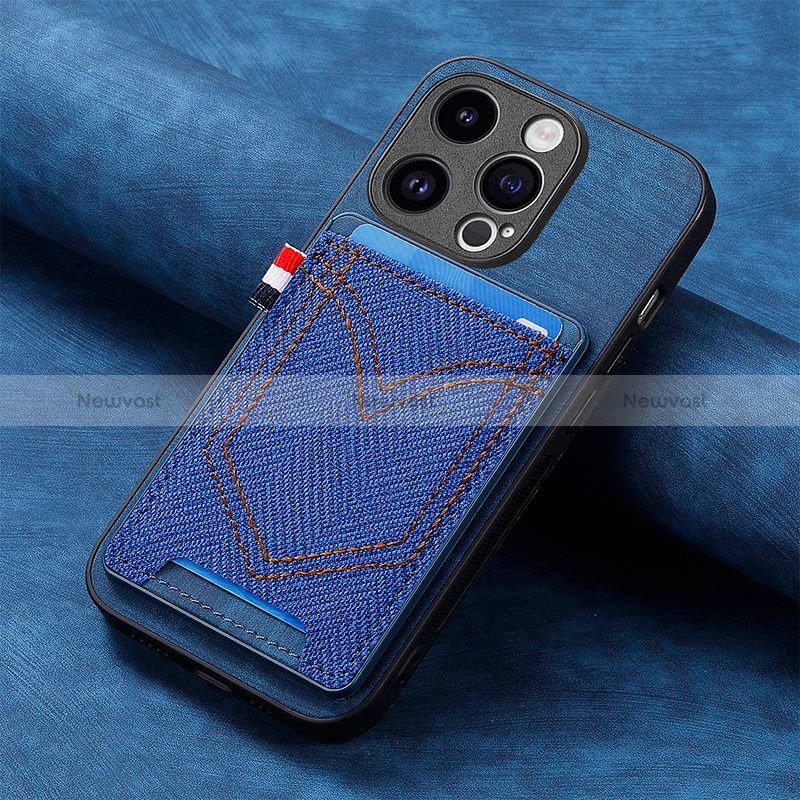 Soft Silicone Gel Leather Snap On Case Cover SD3 for Apple iPhone 13 Pro Blue