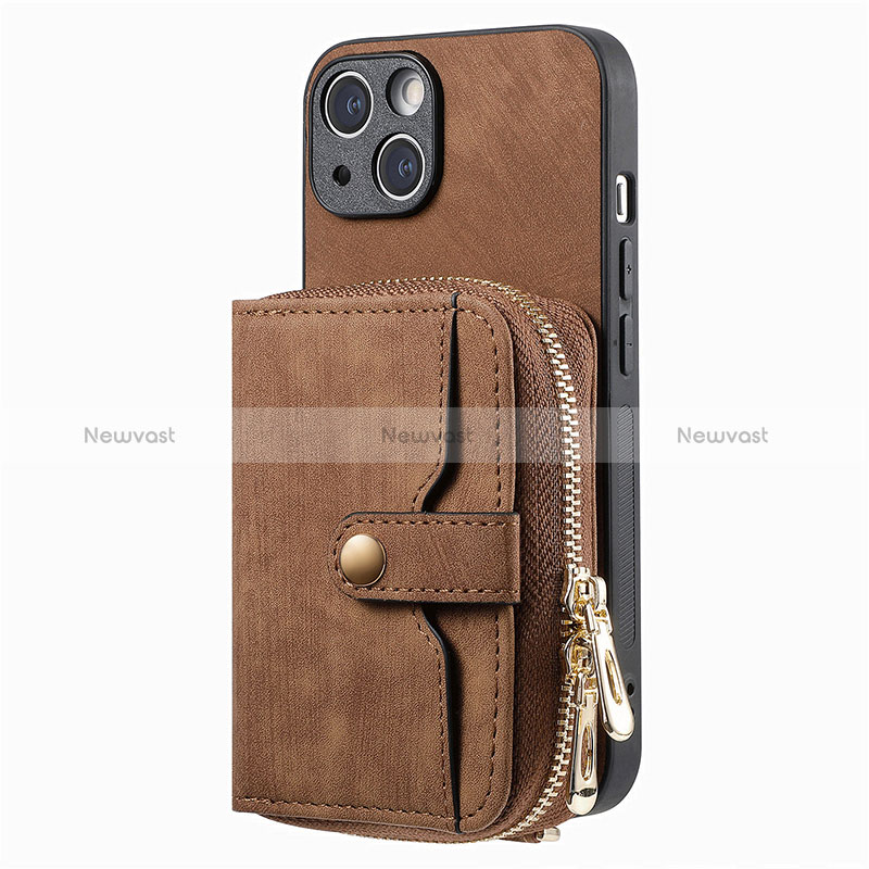 Soft Silicone Gel Leather Snap On Case Cover SD3 for Apple iPhone 15 Plus Brown