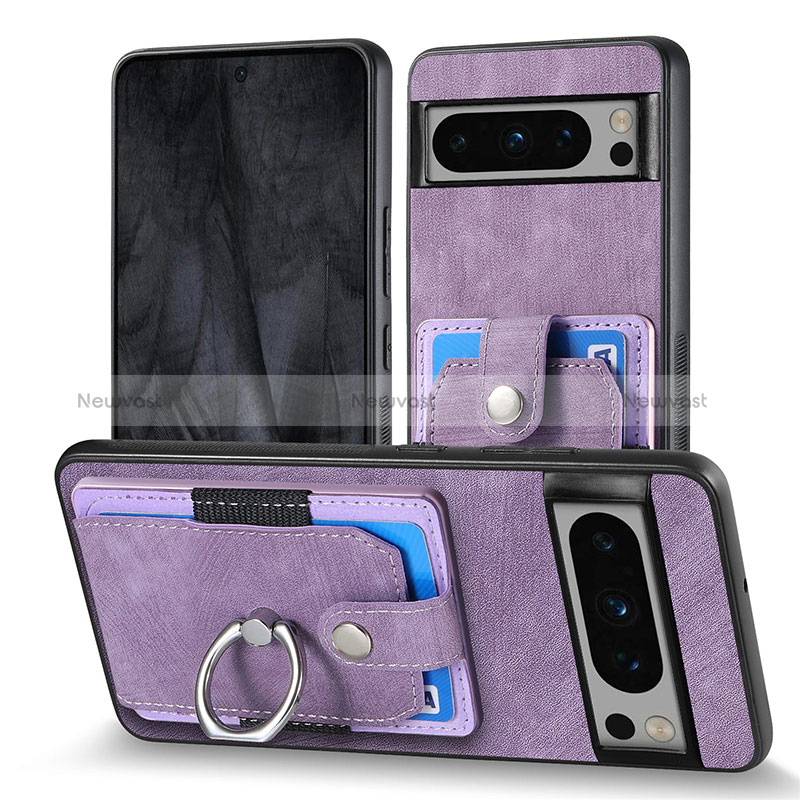 Soft Silicone Gel Leather Snap On Case Cover SD3 for Google Pixel 8 Pro 5G Purple