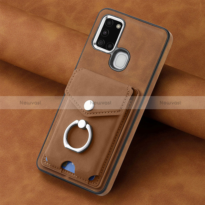 Soft Silicone Gel Leather Snap On Case Cover SD3 for Samsung Galaxy A21s Brown