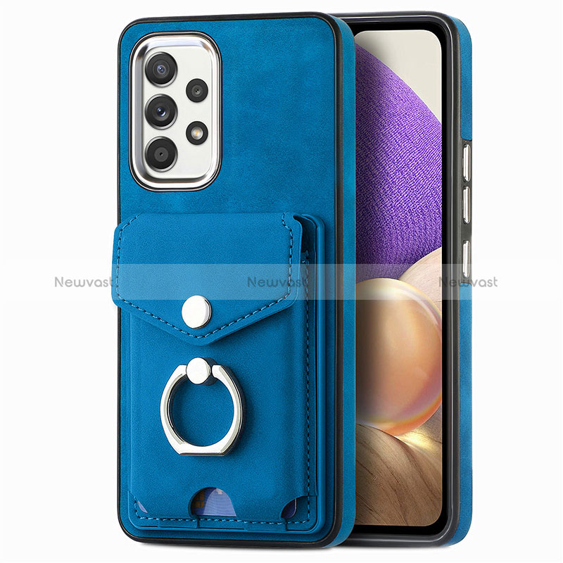 Soft Silicone Gel Leather Snap On Case Cover SD3 for Samsung Galaxy A32 5G Blue