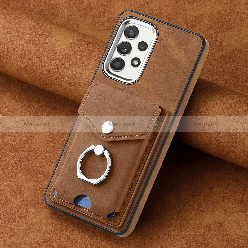 Soft Silicone Gel Leather Snap On Case Cover SD3 for Samsung Galaxy A33 5G Brown