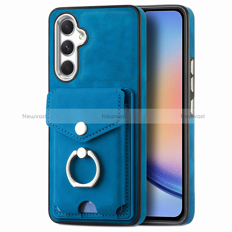 Soft Silicone Gel Leather Snap On Case Cover SD3 for Samsung Galaxy A34 5G Blue