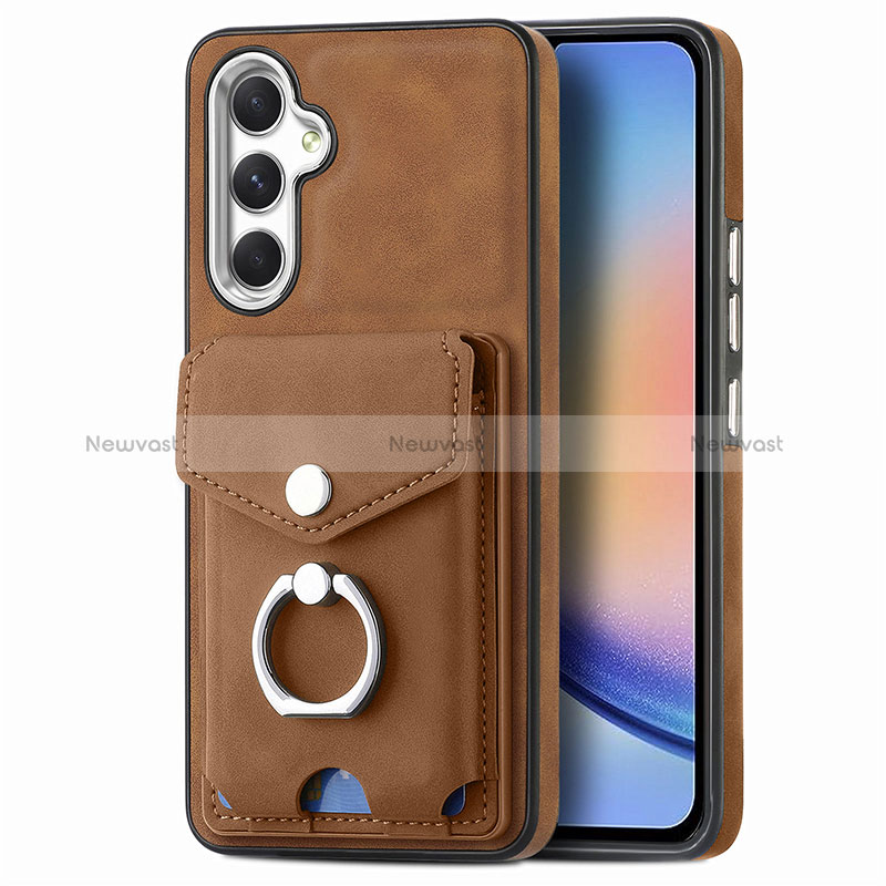 Soft Silicone Gel Leather Snap On Case Cover SD3 for Samsung Galaxy A34 5G Brown