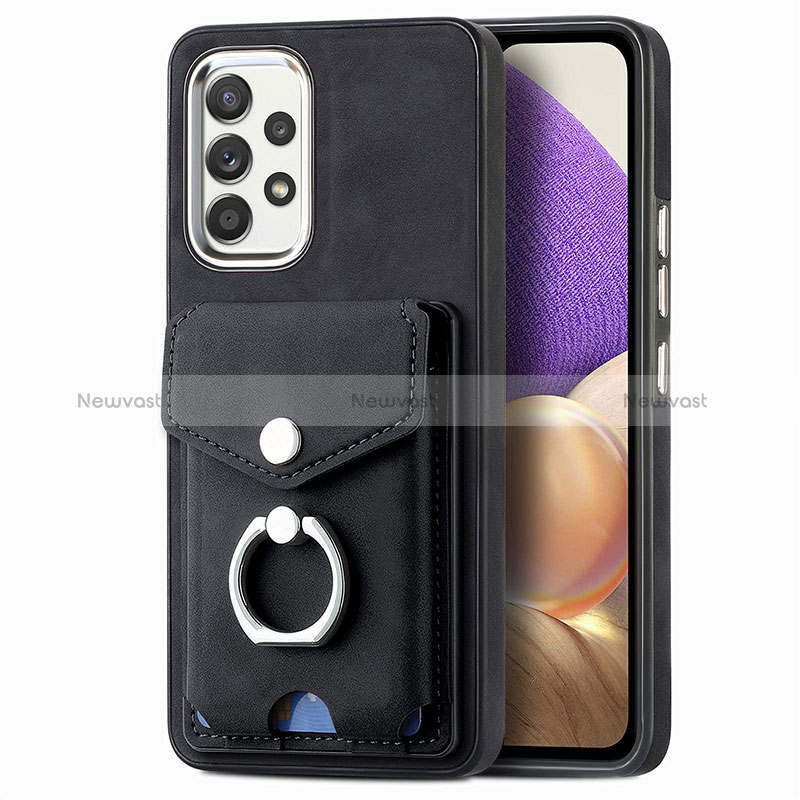 Soft Silicone Gel Leather Snap On Case Cover SD3 for Samsung Galaxy M32 5G Black