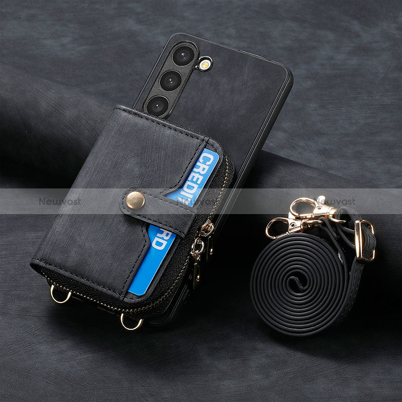 Soft Silicone Gel Leather Snap On Case Cover SD3 for Samsung Galaxy S22 5G Black