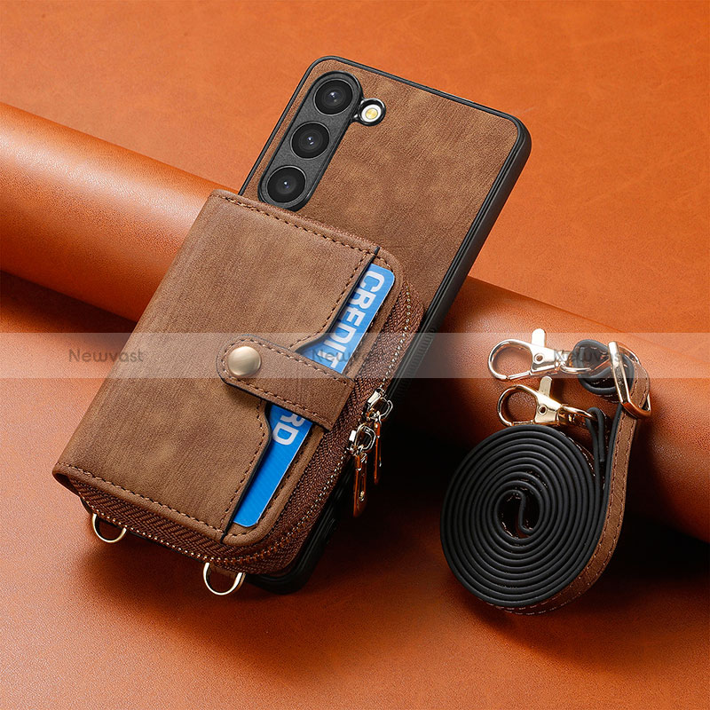 Soft Silicone Gel Leather Snap On Case Cover SD3 for Samsung Galaxy S22 5G Brown