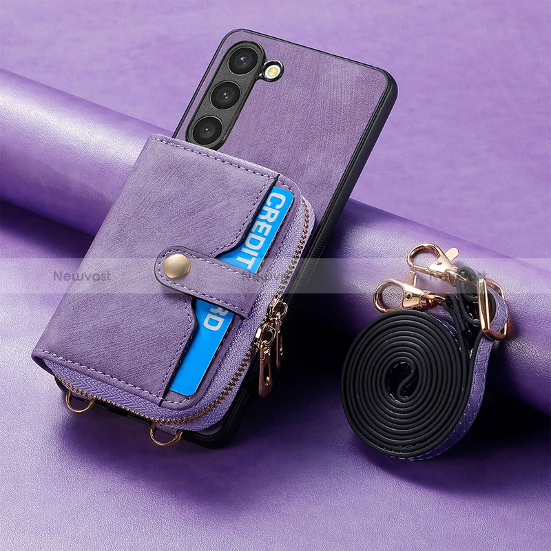 Soft Silicone Gel Leather Snap On Case Cover SD3 for Samsung Galaxy S22 5G Clove Purple