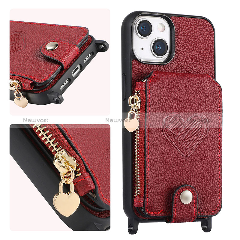 Soft Silicone Gel Leather Snap On Case Cover SD4 for Apple iPhone 13 Red