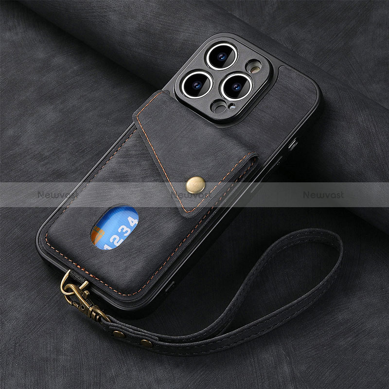 Soft Silicone Gel Leather Snap On Case Cover SD4 for Apple iPhone 15 Pro Black