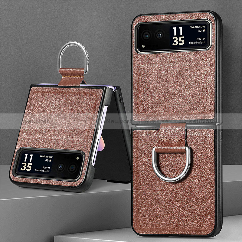 Soft Silicone Gel Leather Snap On Case Cover SD4 for Motorola Moto Razr 40 5G Brown