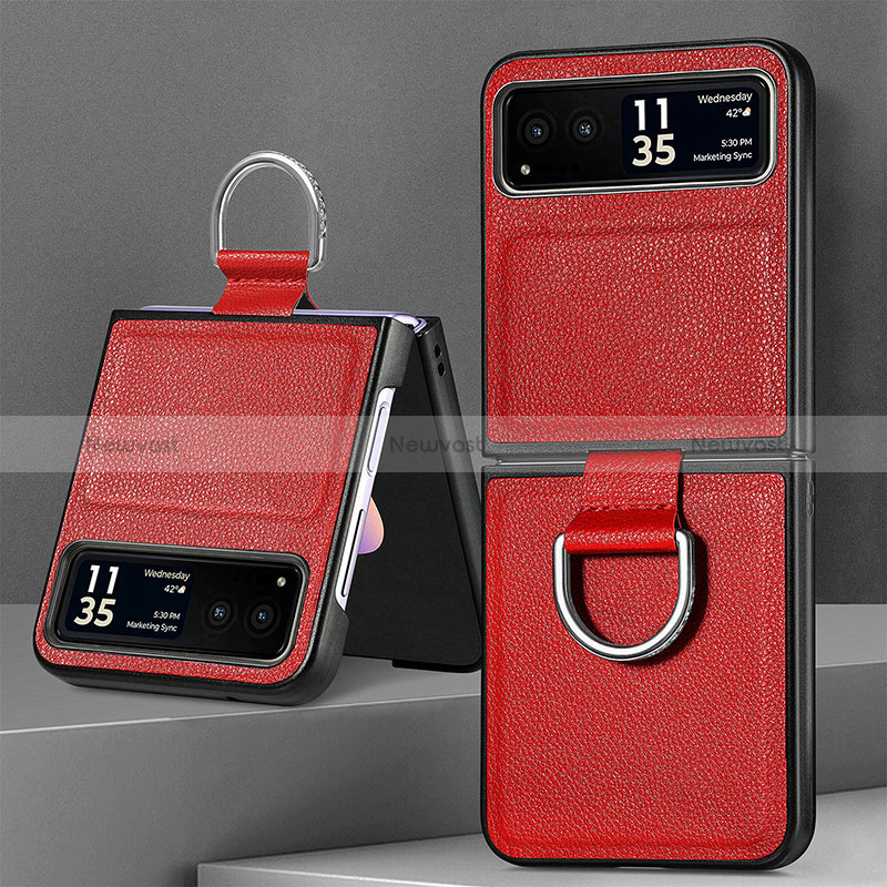 Soft Silicone Gel Leather Snap On Case Cover SD4 for Motorola Moto Razr 40 5G Red