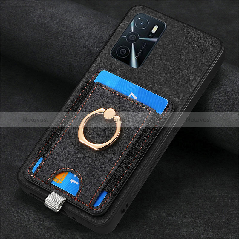 Soft Silicone Gel Leather Snap On Case Cover SD4 for Oppo A16 Black